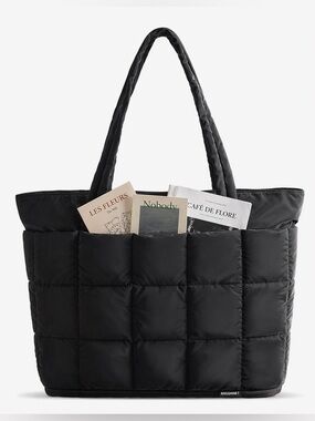 Black Quilted Tote Bag water resistant